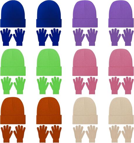 24 Pack Kids Winter Hat and Gloves Set, Toddler Knit Beanies Winter Gloves Bulk Warm Gift for Boys Girls in Kuwait