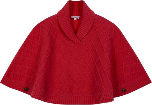 الكابل المتماسك بونشو للبنات ، الأطفال شال شال سترة كيب العطلة الماس ، عباءة فحص الماس مع أزرار لمدة 5-12 سنة in Kuwait