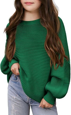 Haloumoning Girls Sweaters Long Sleeve Crewneck Pullover Jumper Cute Winter Knit Blouse Tops 7-14 Years in Kuwait