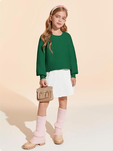 Haloumoning Girls Sweaters Long Sleeve Crewneck Pullover Jumper Cute Winter Knit Blouse Tops 7-14 Years in Kuwait