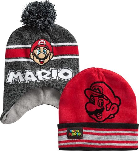 Nintendo Boys 'Super Mario Bros. Winter Hat-2 Pack Super Mario Pom Beanie (4-7) ، حجم العمر 4-7 ، in Saudi Arabia
