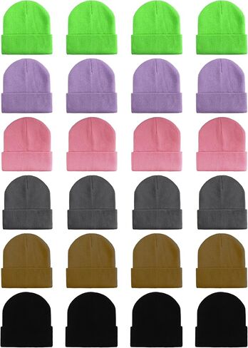 24 Pack Kids Knit Beanies Bulk, Toddler Winter Hat Wholesale Warm Cuffed Caps for Boys Girls in Kuwait