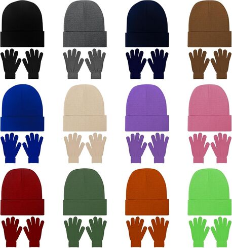 24 Pack Kids Winter Hat and Gloves Set, Toddler Knit Beanies Winter Gloves Bulk Warm Gift for Boys Girls in Kuwait