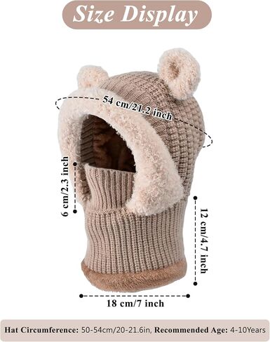 SEAUR Kid Winter Hat Scarf Set Boys Girls Knit Hood Hats Warm Fleece Lining Scarf Skull Cap Balaclava Beanie for 4-10 Years in Saudi Arabia