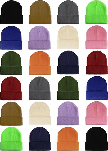 24 Pack Kids Knit Beanies Bulk, Toddler Winter Hat Wholesale Warm Cuffed Caps for Boys Girls in Kuwait