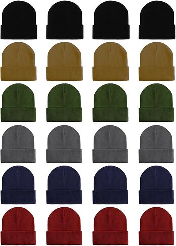 24 Pack Kids Knit Beanies Bulk, Toddler Winter Hat Wholesale Warm Cuffed Caps for Boys Girls in Kuwait