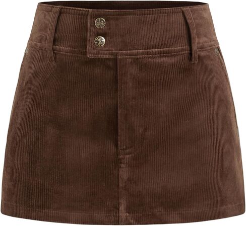 تنورات Cider Mini Corduroy تنورة منخفضة الخصر جيب زر Mini Skort Cotton Blend عادية الطول صغير in Saudi Arabia