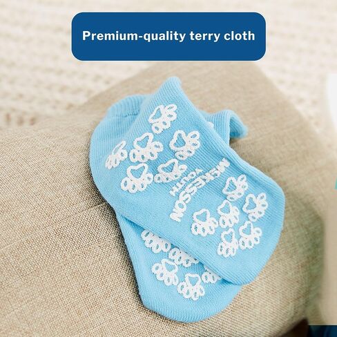 McKesson Terries Slipper Socks [48 Pairs], Non Slip Grip Hospital Socks, Youth Size, Unisex Grippy Slipper, Light Blue, Single Tread, Soft and Breathable Terry Cloth Inner in Saudi Arabia