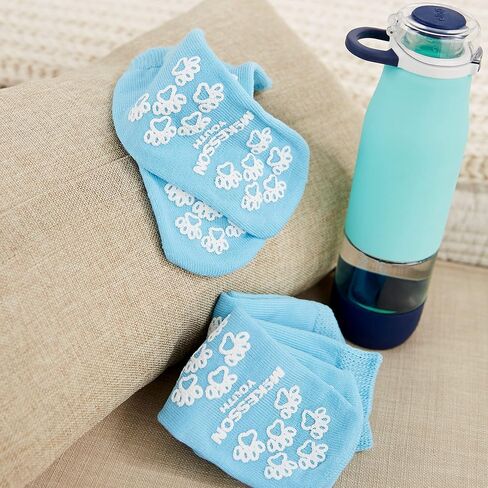 McKesson Terries Slipper Socks [48 Pairs], Non Slip Grip Hospital Socks, Youth Size, Unisex Grippy Slipper, Light Blue, Single Tread, Soft and Breathable Terry Cloth Inner in Saudi Arabia