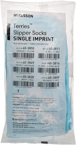 McKesson Terries Slipper Socks [48 Pairs], Non Slip Grip Hospital Socks, Youth Size, Unisex Grippy Slipper, Light Blue, Single Tread, Soft and Breathable Terry Cloth Inner in Saudi Arabia