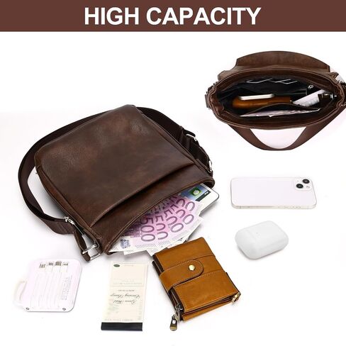 Leathario Men's Crossbody Bag, Vegan Leather, Shoulder Purse Side Sling Satchel, Small Messenger for Travel Work Daily in Kuwait