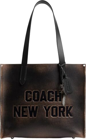 Coach Relay Tote in Loved Leather, Black/Light Tan in Saudi Arabia