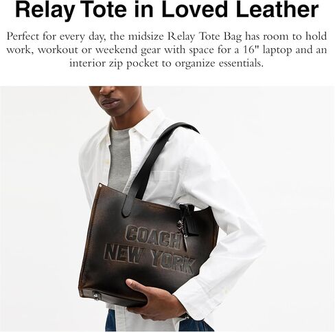 Coach Relay Tote in Loved Leather, Black/Light Tan in Saudi Arabia
