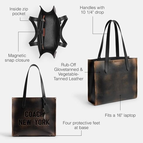 Coach Relay Tote in Loved Leather, Black/Light Tan in Saudi Arabia