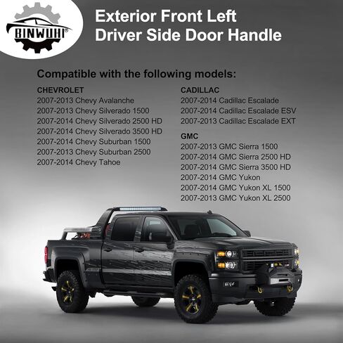 Chrome Exterior Rear Left Driver Side Door Handle Compatible with 2007-2013 Chevy Silverado Tahoe Avalanche Suburban,GMC Sierra Yukon XL Denali,Cadillac Escalade,|Replaces OE 15915659,22738725,80105 in Kuwait