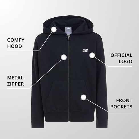 New Balance Boys Zip Up Hoodie – Full Zip Premium Cotton Blended Fleece Sweatshirt with Lined Hood, Comfortable Fit in Saudi Arabia