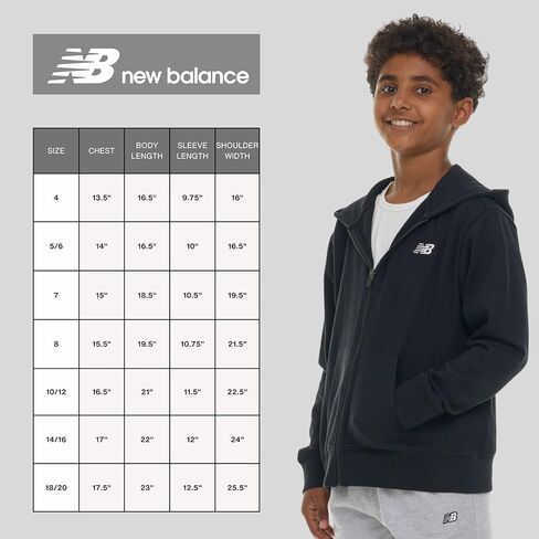 New Balance Boys Zip Up Hoodie – Full Zip Premium Cotton Blended Fleece Sweatshirt with Lined Hood, Comfortable Fit in Saudi Arabia