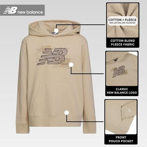 New Balance Boys Graphic Hoodie-Premium Comfy Cotton Plended Fleece Pullover Sweatshirt للأطفال والأحجام 4-20 in Saudi Arabia