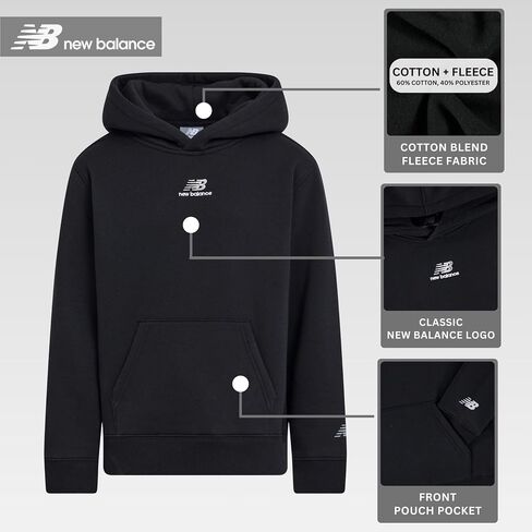 New Balance Boys Hoodie-القطن المريح المريح المريح Fleece Classic Pullover Sweatshirt للأطفال والأحجام 4-20 in Saudi Arabia