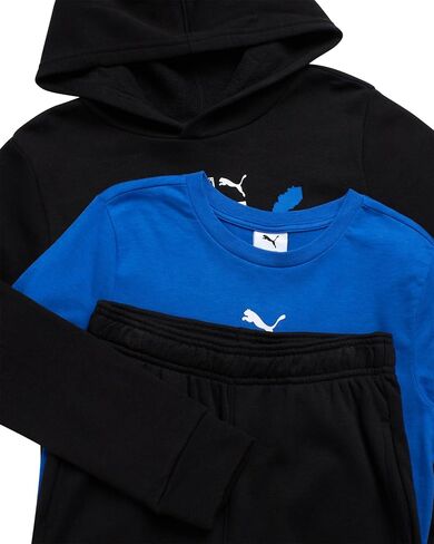 طقم الركض للأولاد من بوما - بلوفر بغطاء للرأس من الصوف الناعم مكون من 3 قطع، تي شيرت بأكمام قصيرة وبنطال الركض للأولاد (4-16) in Kuwait