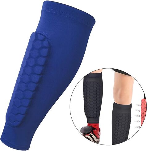 أكمام الساق وحراس الساق لكرة القدم مع دعم العجل للرياضيين - أكمام ضغط مع حماية قرص العسل - الأزرق L in Kuwait