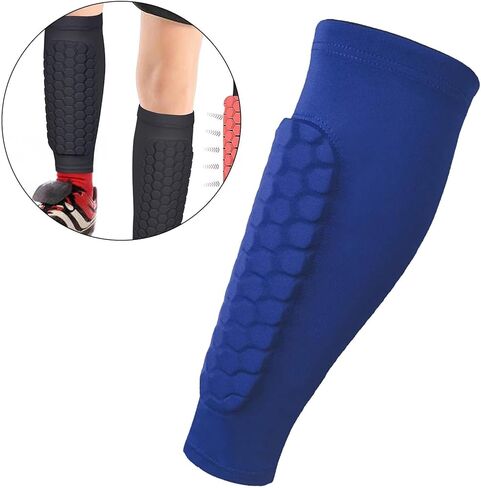 أكمام الساق وحراس الساق لكرة القدم مع دعم العجل للرياضيين - أكمام ضغط مع حماية قرص العسل - الأزرق XL in Kuwait