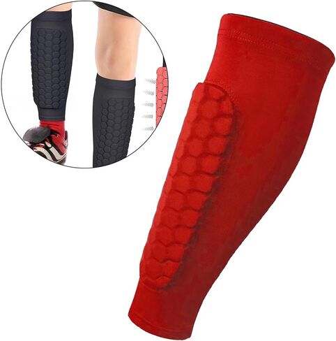 Leg Sleeves and Shin Guards for Soccer with Calf Support for Athletes - Compression Sleeves with Honeycomb Protection- red L in Saudi Arabia