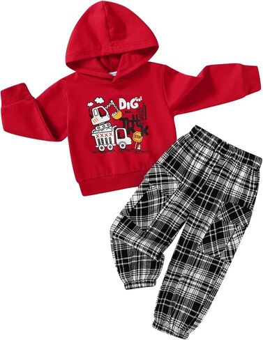 Happy Town Toddler Boy Clothes Fall Sweatsuit Winter Outfits Long Sleeve Hoodies Sweatshirt and Plaid Cargo Sweatpants in Saudi Arabia