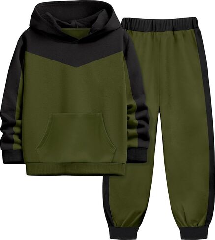 Boys Clothes Long Sleeve Hoodie and Pants Color Block Sweatsuits 2 Piece Boy Fall Winter Outfits Set 5-10T in Saudi Arabia