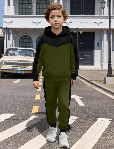 Boys Clothes Long Sleeve Hoodie and Pants Color Block Sweatsuits 2 Piece Boy Fall Winter Outfits Set 5-10T in Saudi Arabia