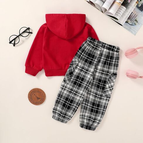 Happy Town Toddler Boy Clothes Fall Sweatsuit Winter Outfits Long Sleeve Hoodies Sweatshirt and Plaid Cargo Sweatpants in Saudi Arabia