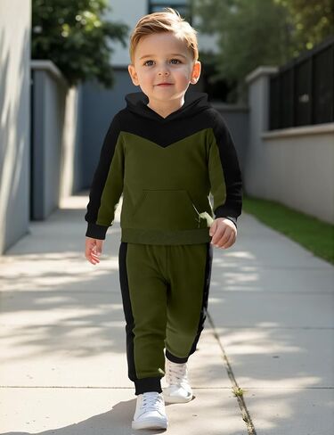 Boys Clothes Long Sleeve Hoodie and Pants Color Block Sweatsuits 2 Piece Boy Fall Winter Outfits Set 5-10T in Saudi Arabia