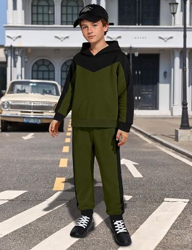 Boys Clothes Long Sleeve Hoodie and Pants Color Block Sweatsuits 2 Piece Boy Fall Winter Outfits Set 5-10T in Saudi Arabia