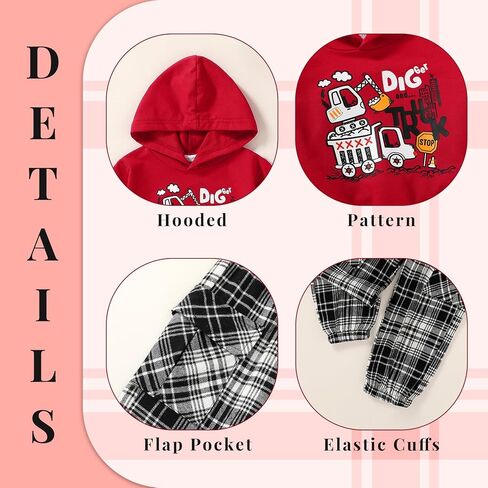 Happy Town Toddler Boy Clothes Fall Sweatsuit Winter Outfits Long Sleeve Hoodies Sweatshirt and Plaid Cargo Sweatpants in Saudi Arabia