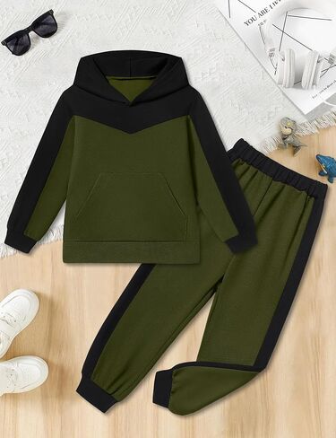 Boys Clothes Long Sleeve Hoodie and Pants Color Block Sweatsuits 2 Piece Boy Fall Winter Outfits Set 5-10T in Saudi Arabia
