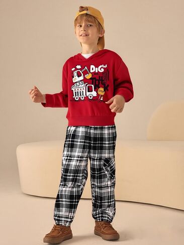 Happy Town Toddler Boy Clothes Fall Sweatsuit Winter Outfits Long Sleeve Hoodies Sweatshirt and Plaid Cargo Sweatpants in Saudi Arabia