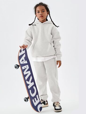 YKR Kids Sweatsuit Girls Boys Fleece 2 Piece Outfits Hooded Sweatshirt and Jogger Sweatpants Athletic Clothing Sets in Saudi Arabia