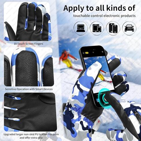 Snow Gloves,Touchscreen Ski Mittens, 3M Thinsulate Warm Cold Weather Ski Gloves for Parent Boys Girls in Saudi Arabia