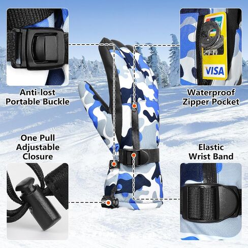 Snow Gloves,Touchscreen Ski Mittens, 3M Thinsulate Warm Cold Weather Ski Gloves for Parent Boys Girls in Saudi Arabia