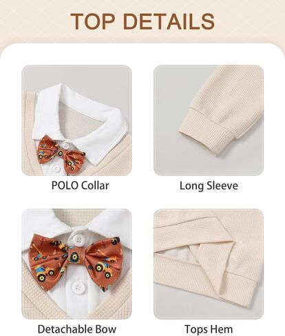 Yallet Toddler Boy Cloths Faux Poux Polo Sweatshirt Fall Winter Pullover Top+Bowtie+Pants مجموعة للأطفال 2-7 سنوات in Saudi Arabia