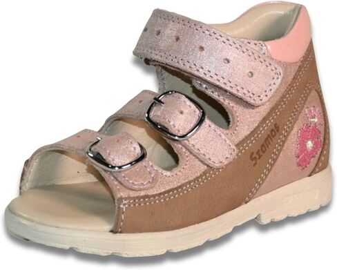 Kids Girls’ Genuine Leather Orthopedic Corrective Sandals – Arch Support Shoes, Ankle Support, for Flat Feet & Overpronation with Adjustable Hook & Loop Straps, Pink Metallic Floral in Saudi Arabia