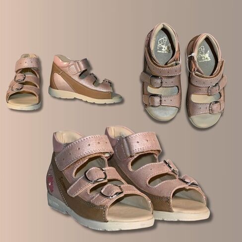 Kids Girls’ Genuine Leather Orthopedic Corrective Sandals – Arch Support Shoes, Ankle Support, for Flat Feet & Overpronation with Adjustable Hook & Loop Straps, Pink Metallic Floral in Saudi Arabia