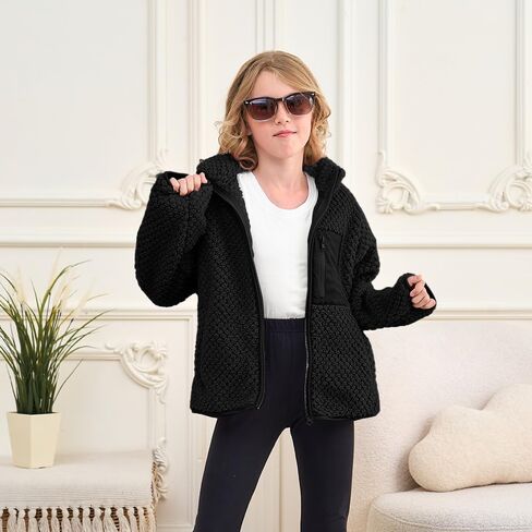 فتيات الصوف جاكيتات الأطفال شيربا سترة الشتاء لينة الضوء الخارجي السقوط الكامل zip up sweatshirt مع جيوب 5-14 سنة in Saudi Arabia