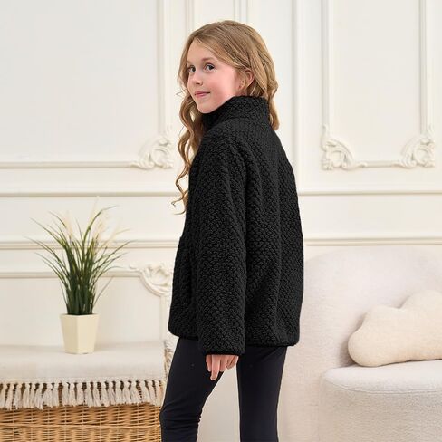 فتيات الصوف جاكيتات الأطفال شيربا سترة الشتاء لينة الضوء الخارجي السقوط الكامل zip up sweatshirt مع جيوب 5-14 سنة in Saudi Arabia