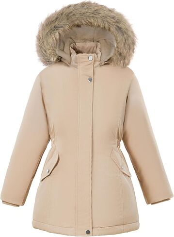 XMWEALTHY Girls' Winter Puffer Coat Kids Warm Windproof Long Parka Hooded Jacket with Fur Trim in Saudi Arabia