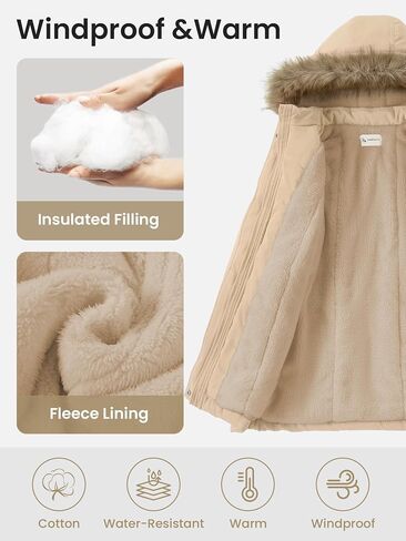 XMWEALTHY Girls' Winter Puffer Coat Kids Warm Windproof Long Parka Hooded Jacket with Fur Trim in Saudi Arabia