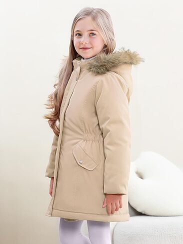 XMWEALTHY Girls' Winter Puffer Coat Kids Warm Windproof Long Parka Hooded Jacket with Fur Trim in Saudi Arabia
