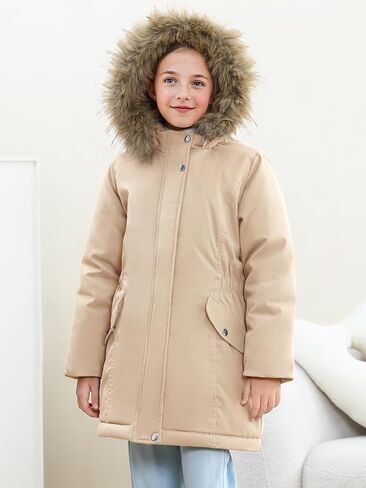 XMWEALTHY Girls' Winter Puffer Coat Kids Warm Windproof Long Parka Hooded Jacket with Fur Trim in Saudi Arabia