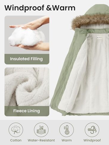 XMWEALTHY Girls' Winter Puffer Coat Kids Warm Windproof Long Parka Hooded Jacket with Fur Trim in Saudi Arabia