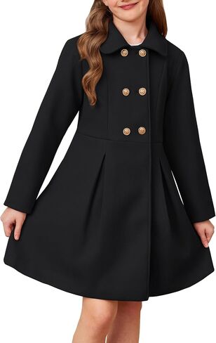 GRACE KARIN Girls Dress Coat Wool Peacoat with Lapel Pockets Winter Warm Long Jacket for Kids Size 6-14 in Saudi Arabia